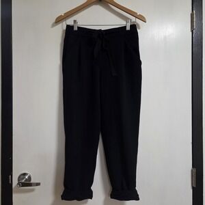 Wilfred Aritzia Crop Pants Dk Navy 2 Women Button Fly Crepe Paper Bag Tie Waist